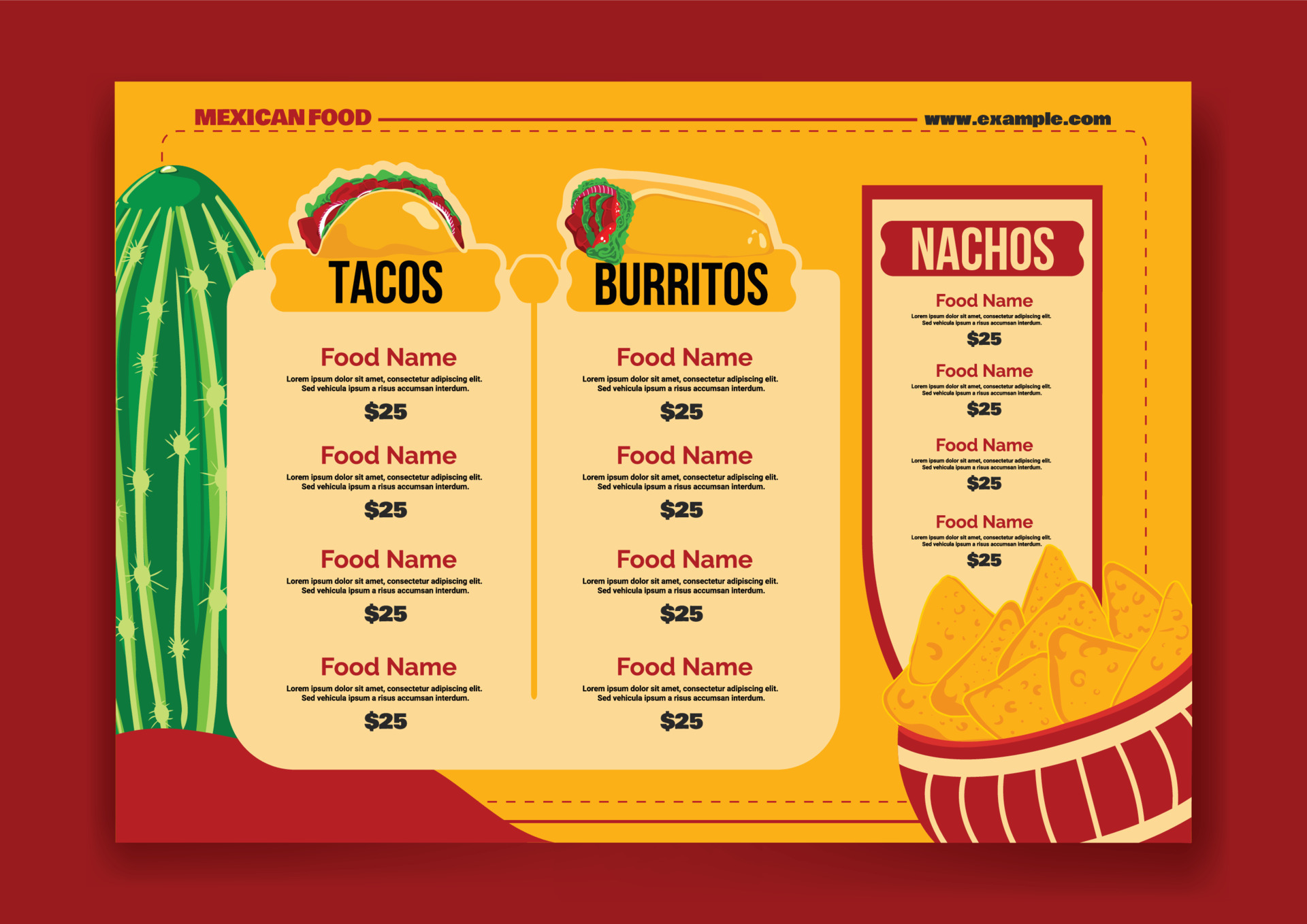LatinAmerican Food Mexican Food Menu Template 16626005 Vector Art At 