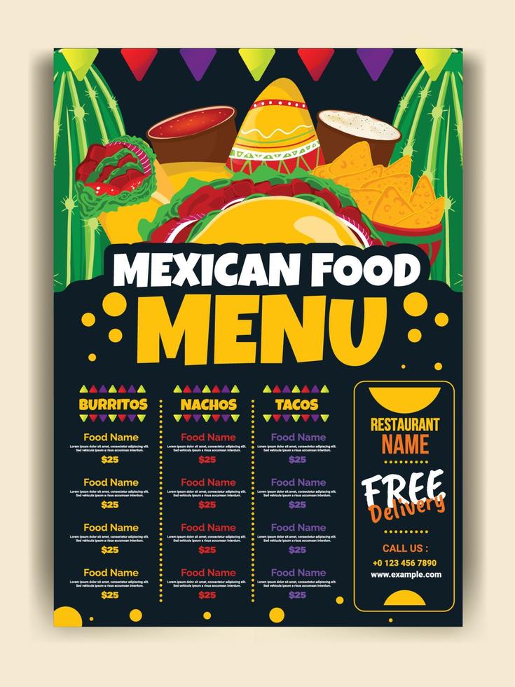 plantilla de menú de comida mexicana de comida latinoamericana vector