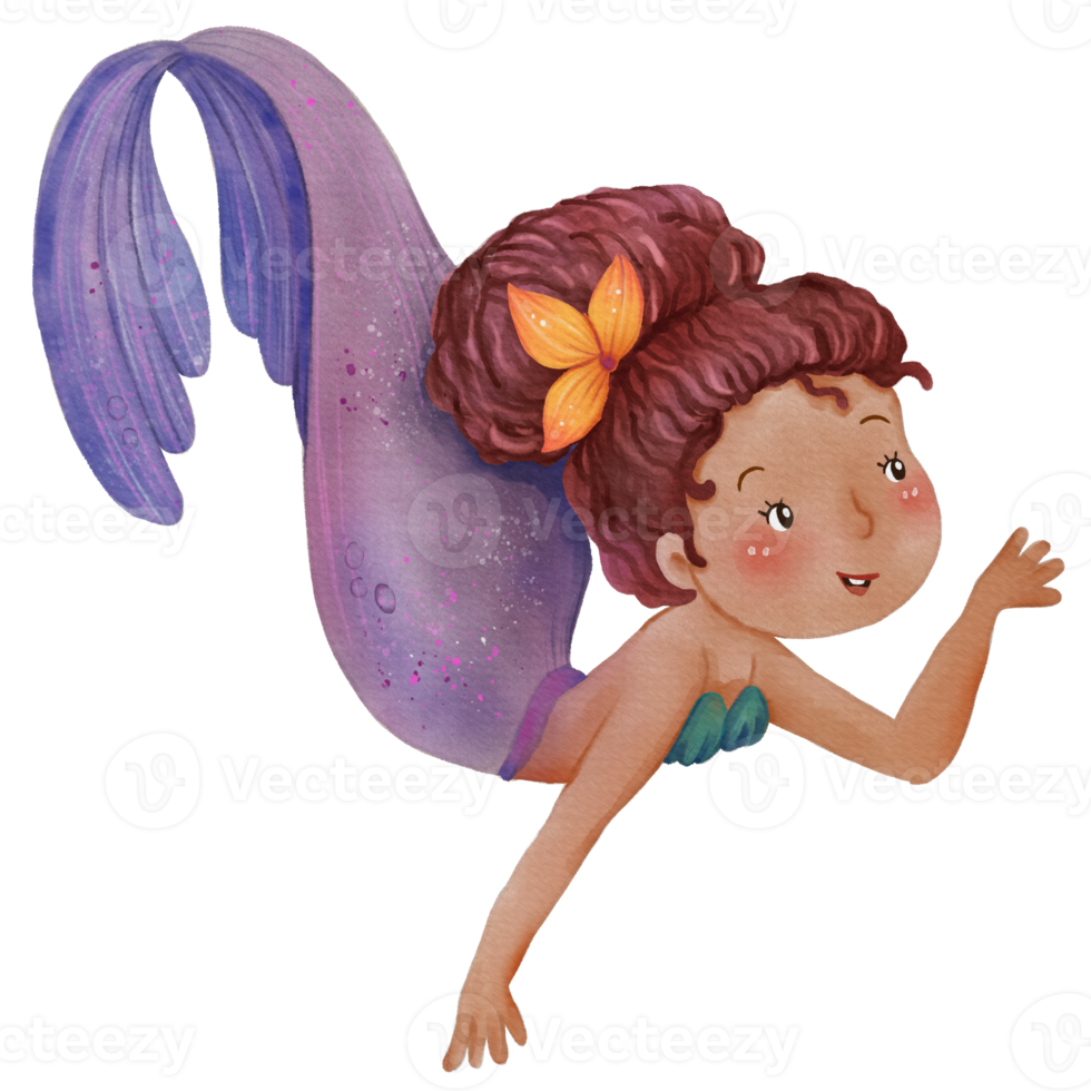 waterverf schattig meermin clip art, PNG