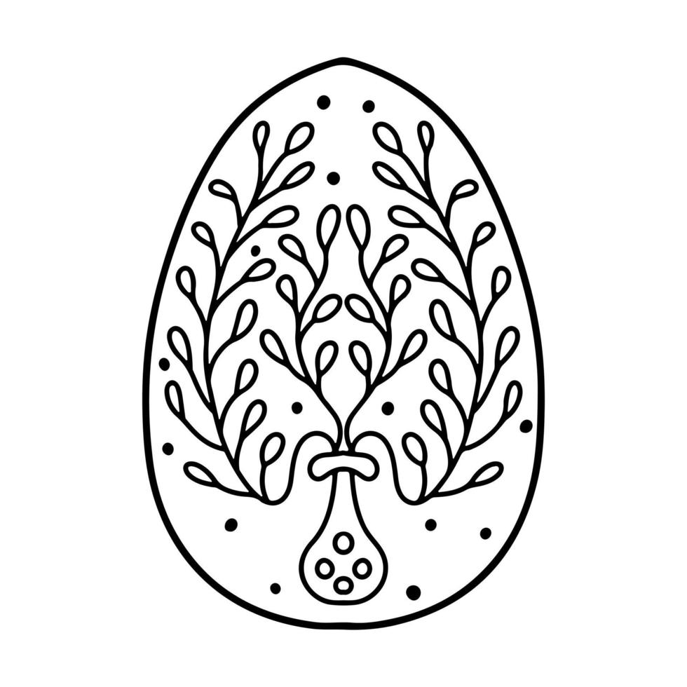 Easter egg in hand drawn doodle style. Coloring book for children. vector