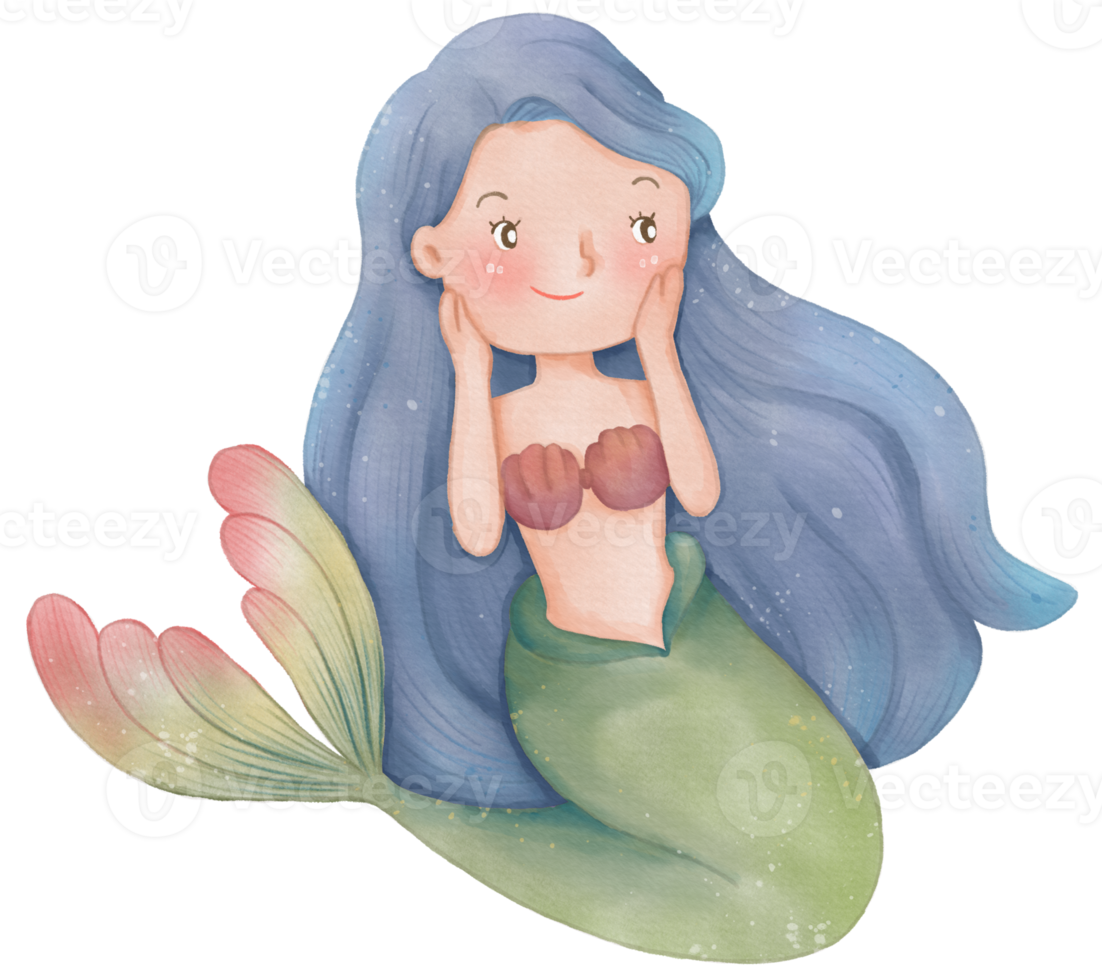 clipart de sereia fofa em aquarela, png