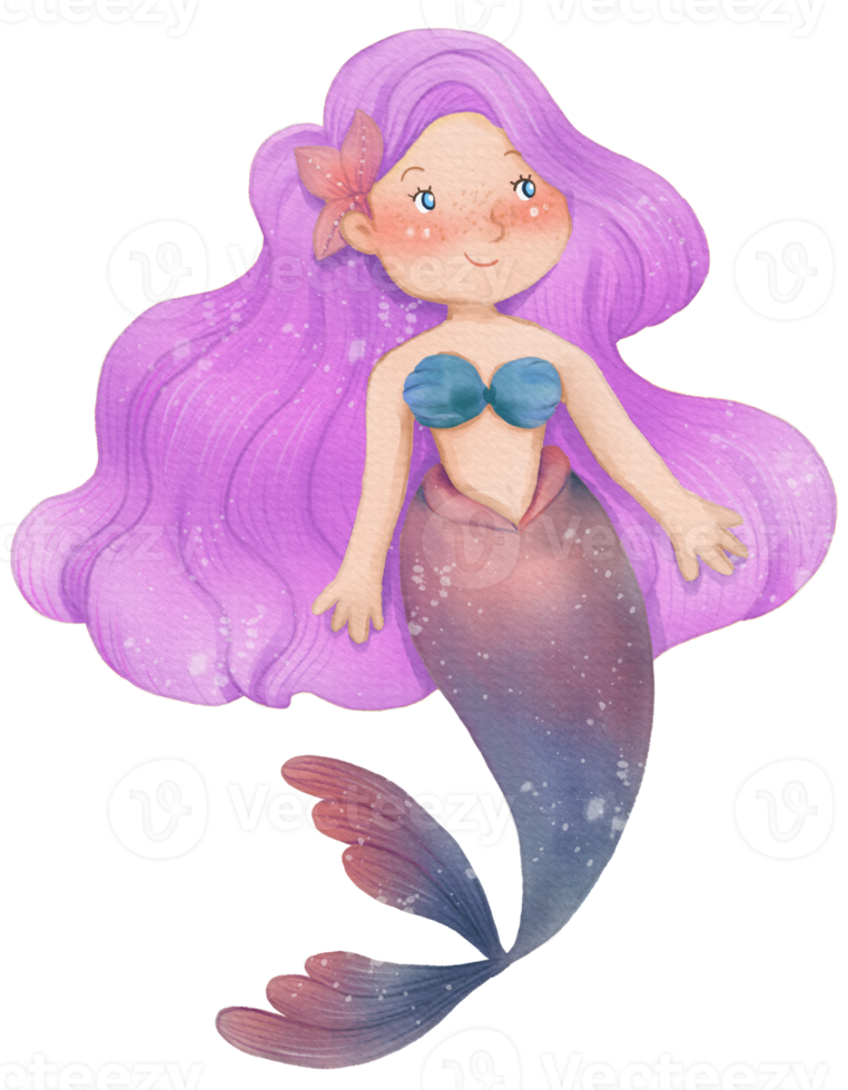 Watercolor Cute Mermaid Clipart, PNG