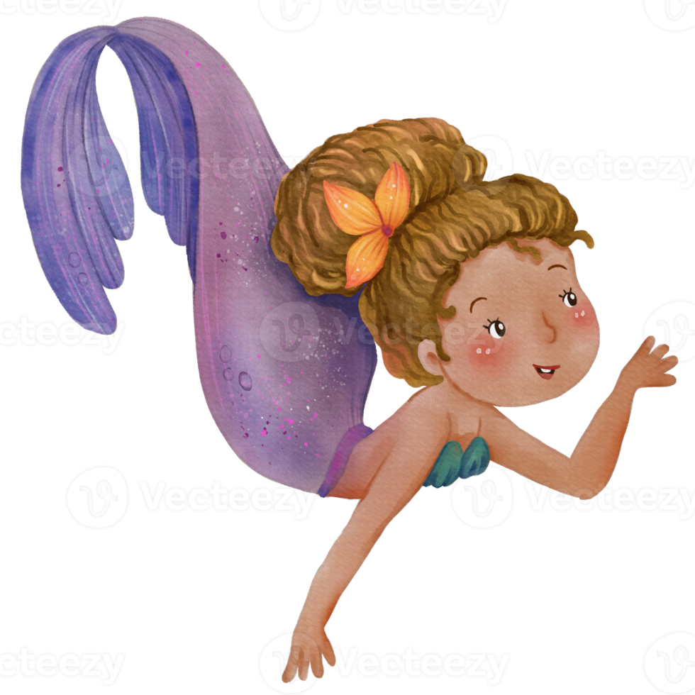 waterverf schattig meermin clip art, PNG