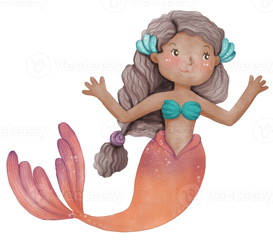 waterverf schattig meermin clip art, PNG