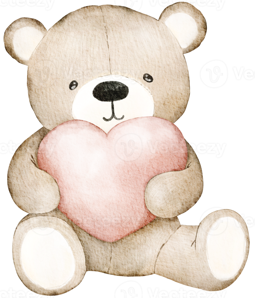 elemento de acuarela de oso de peluche de san valentín png