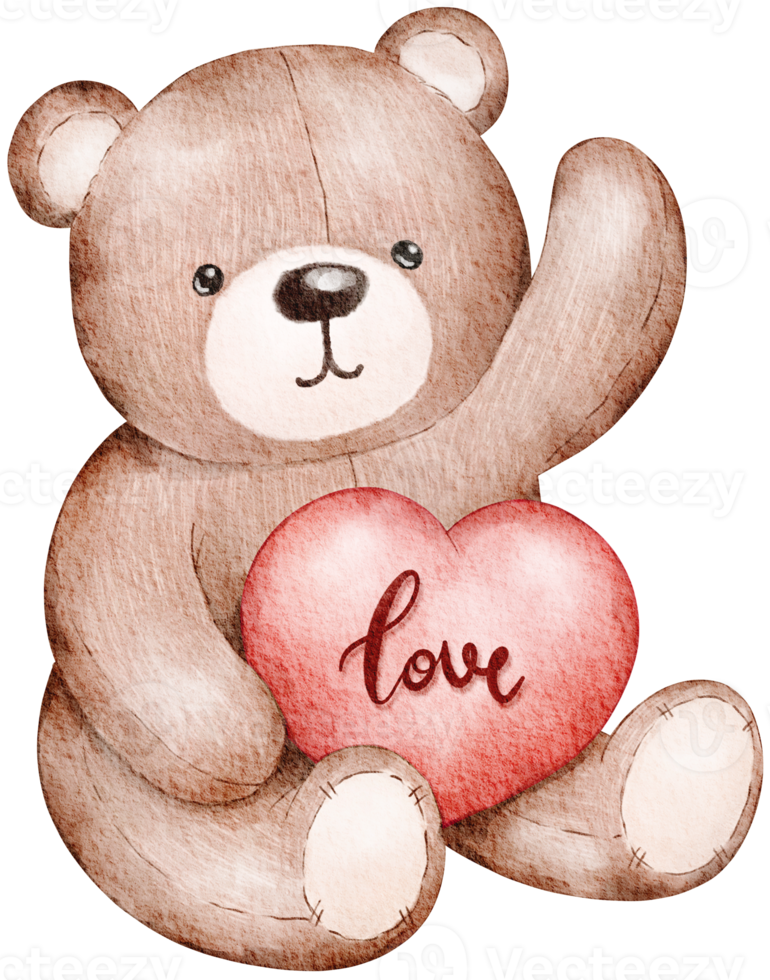 valentine teddy Björn vattenfärg element png