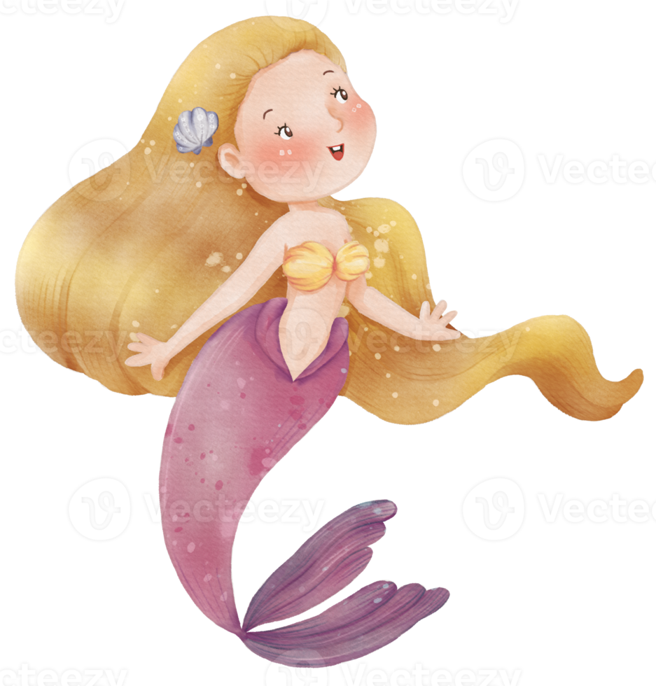 acuarela linda sirena clipart, png