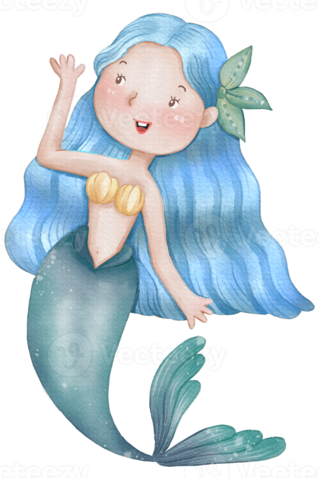 Watercolor Cute Mermaid Clipart, PNG