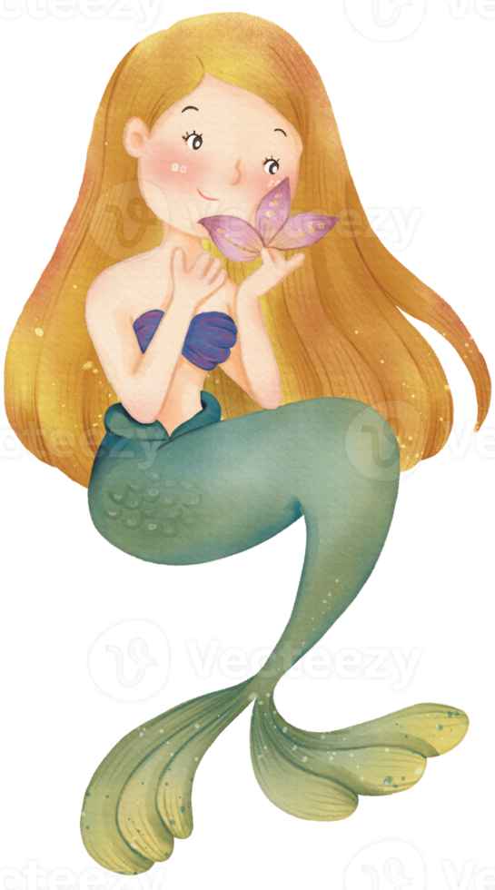 acquerello carino sirena clipart, png