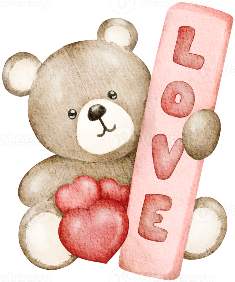 Watercolor Valentine's Day Teddy bear png