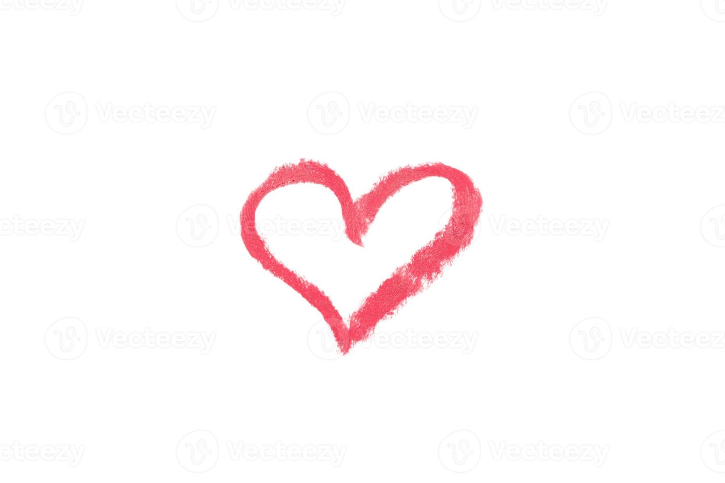 Cosmetic smear in heart form, pink lipstick stroke isolated on white background. photo