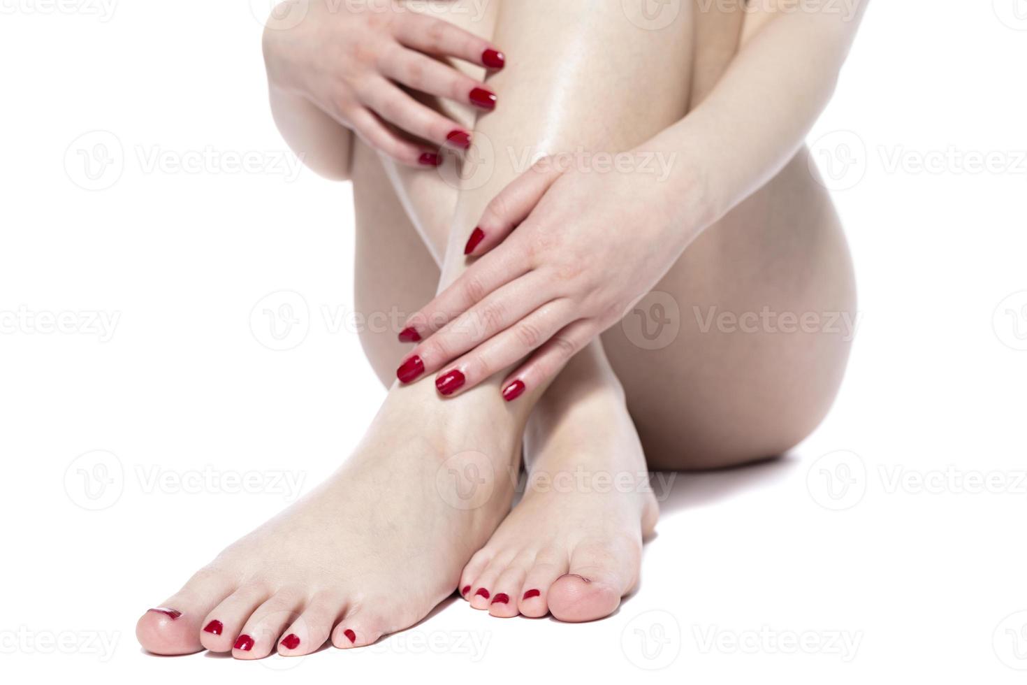 Woman Body Care. Close Up Of Long Female Legs With Perfect Smooth Soft Skin photo