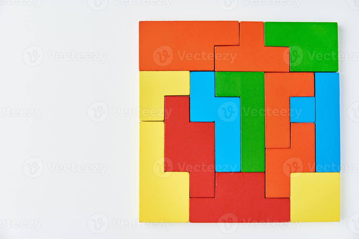 Different wooden blocks on white background. photo