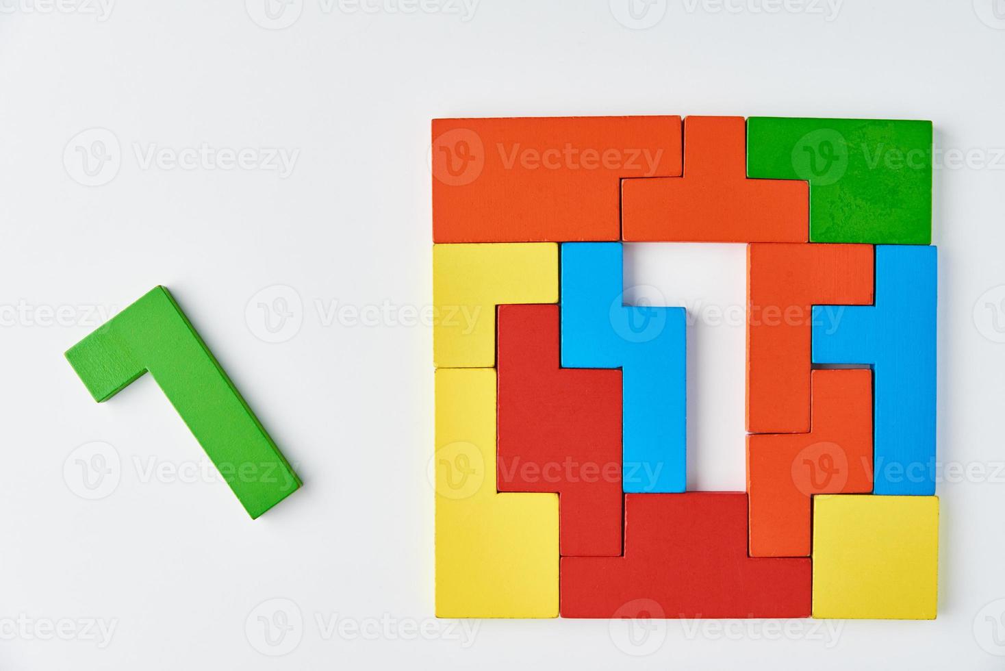 Different wooden blocks on white background. photo