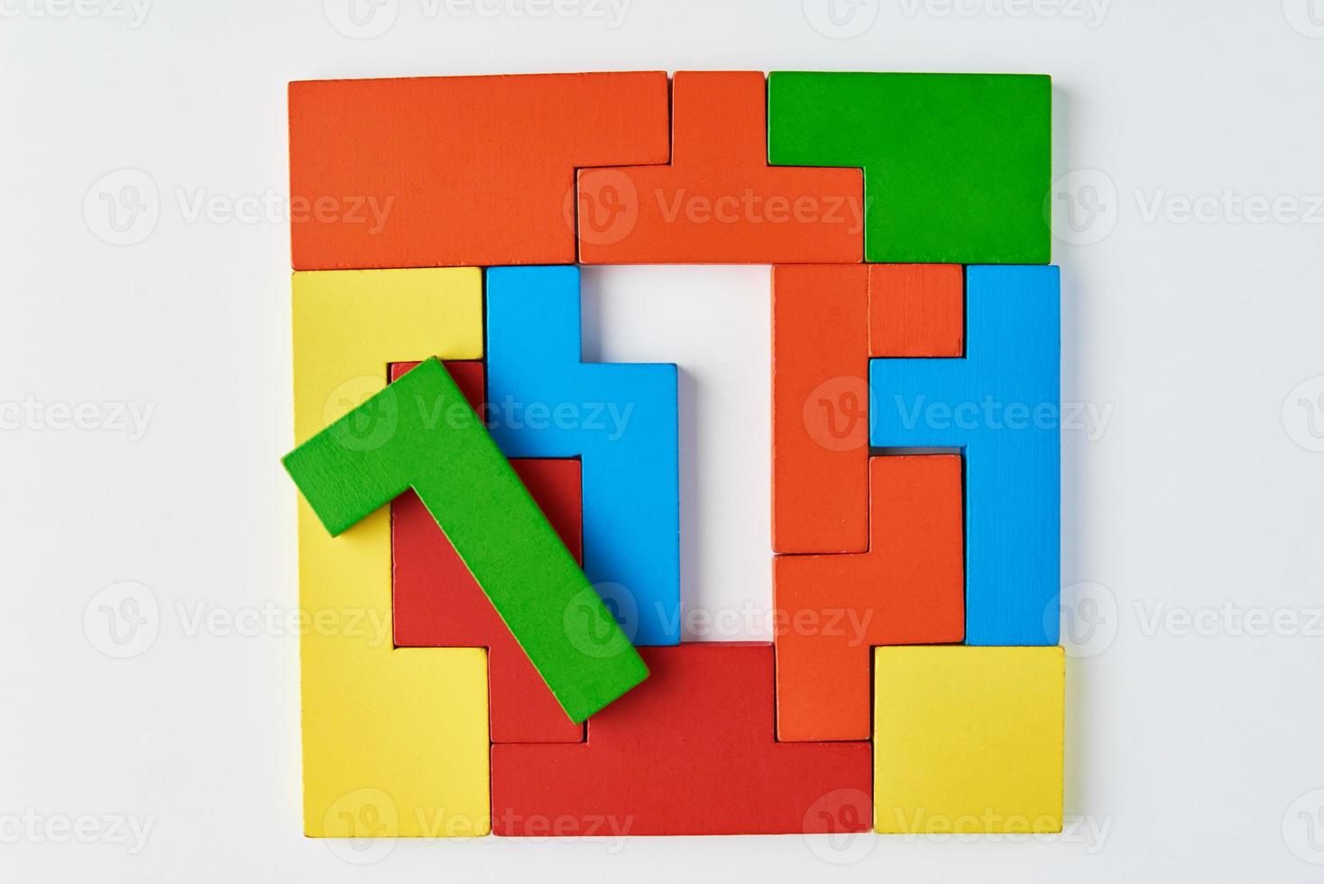 Different wooden blocks on white background. photo