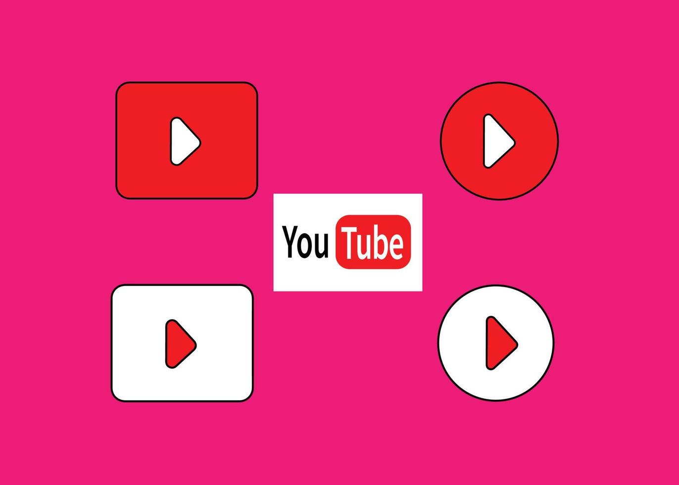 logotipo y botones de reproducción de youtube vector