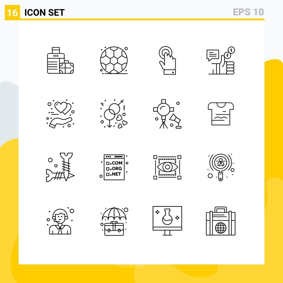 conjunto de 16 iconos de interfaz de usuario modernos signos de símbolos para gestos twitter pantalla táctil facebook elementos de diseño de vectores editables sociales