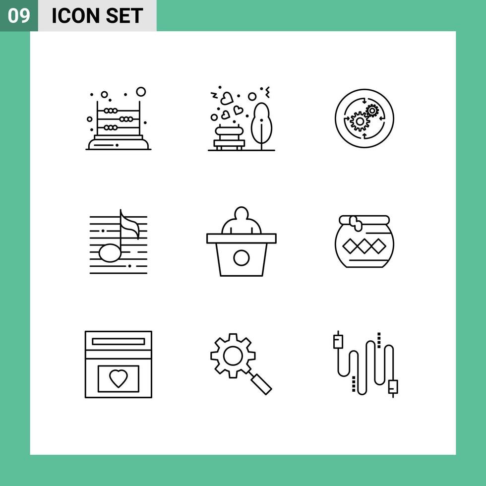 Universal Icon Symbols Group of 9 Modern Outlines of sound music picnic nodes finance Editable Vector Design Elements