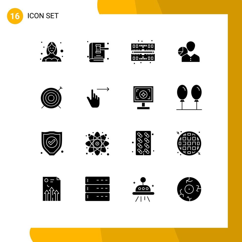 Pack of 16 creative Solid Glyphs of manager data law chart ram Editable Vector Design Elements