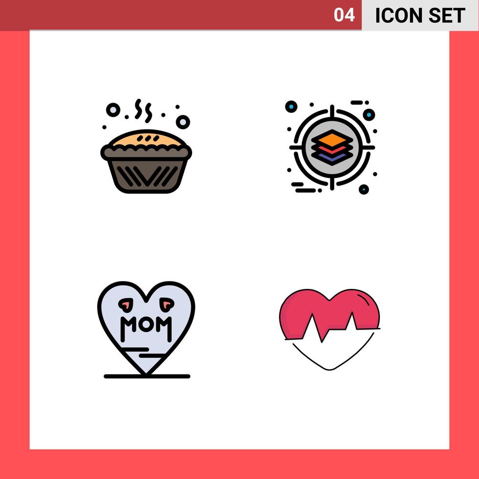 Modern Set of 4 Filledline Flat Colors Pictograph of baked heart pie deployment mom Editable Vector Design Elements