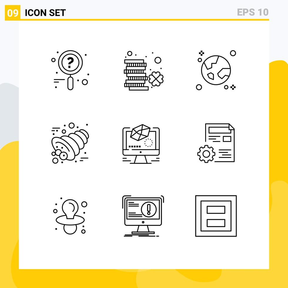 Pack of 9 creative Outlines of animation horn browser cornucopia planet Editable Vector Design Elements