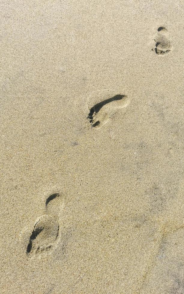 Footprint footprints on the beach sand by the water Mexico. photo