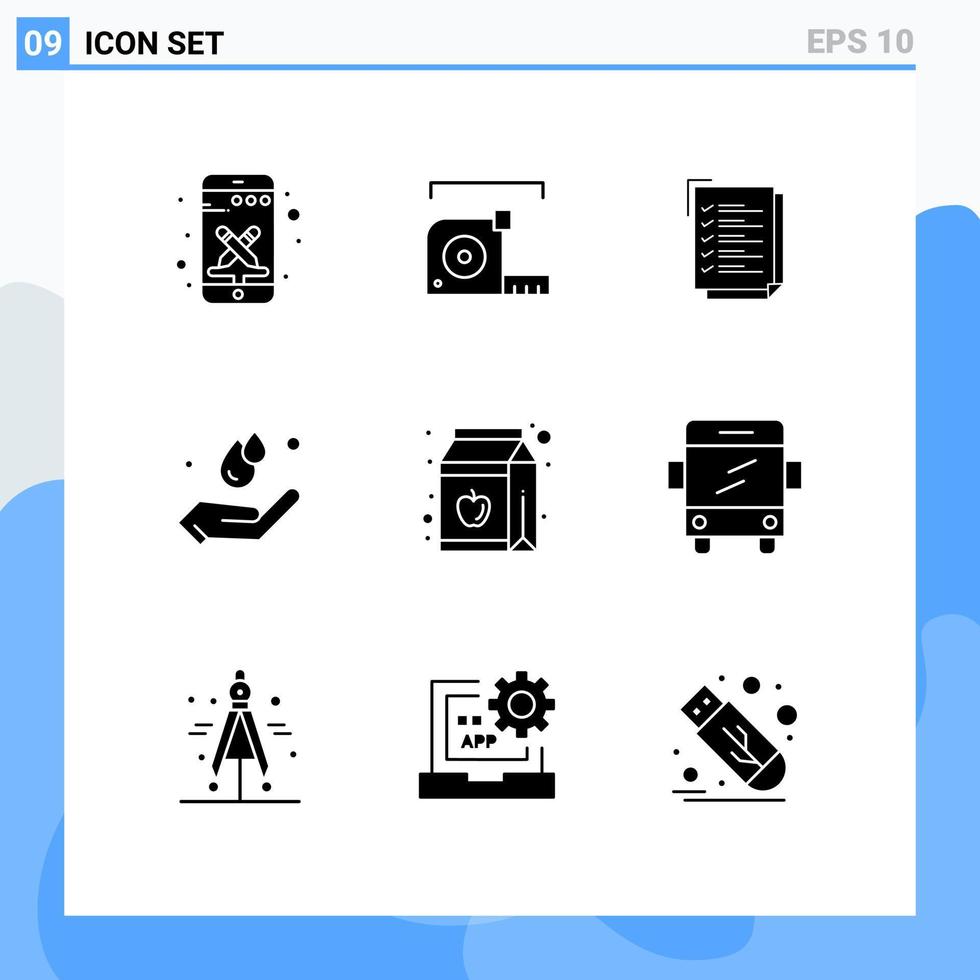 Universal Icon Symbols Group of 9 Modern Solid Glyphs of apple energy ruler ecology notepad Editable Vector Design Elements