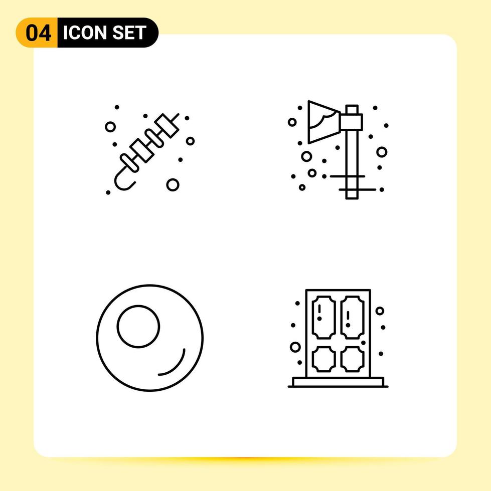 Set of 4 Modern UI Icons Symbols Signs for barbecue outline grilled food celebration door Editable Vector Design Elements
