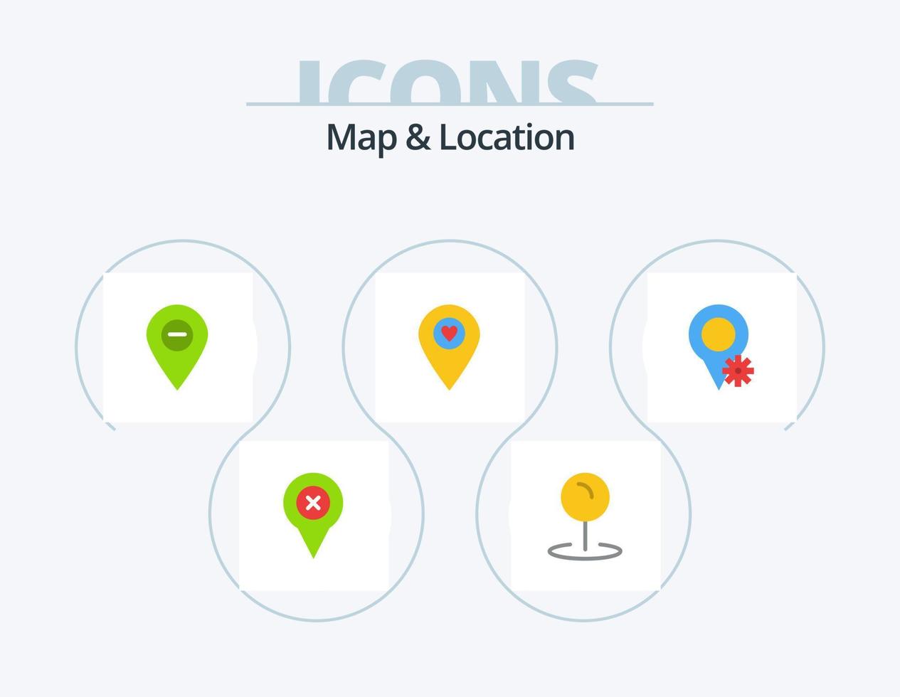 Map and Location Flat Icon Pack 5 Icon Design. map. pointer. location. map. heart vector