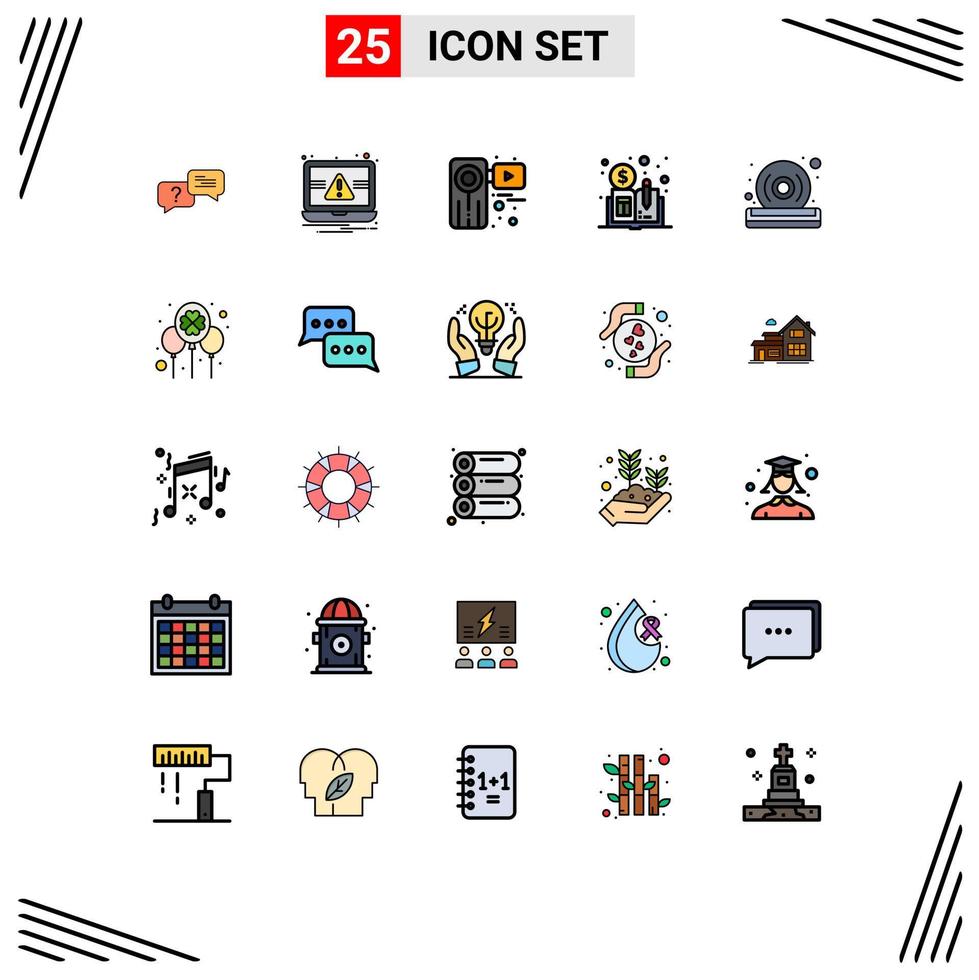 Editable Vector Line Pack of 25 Simple Filled line Flat Colors of dvd distributed ledger book camera distributed film Editable Vector Design Elements