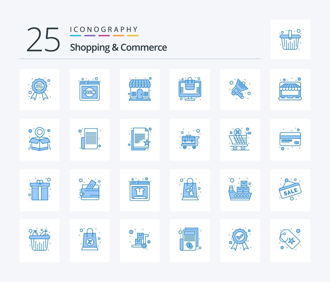 Shopping And Commerce 25 Blue Color icon pack including online. order booked. world wide web. order approved. store vector