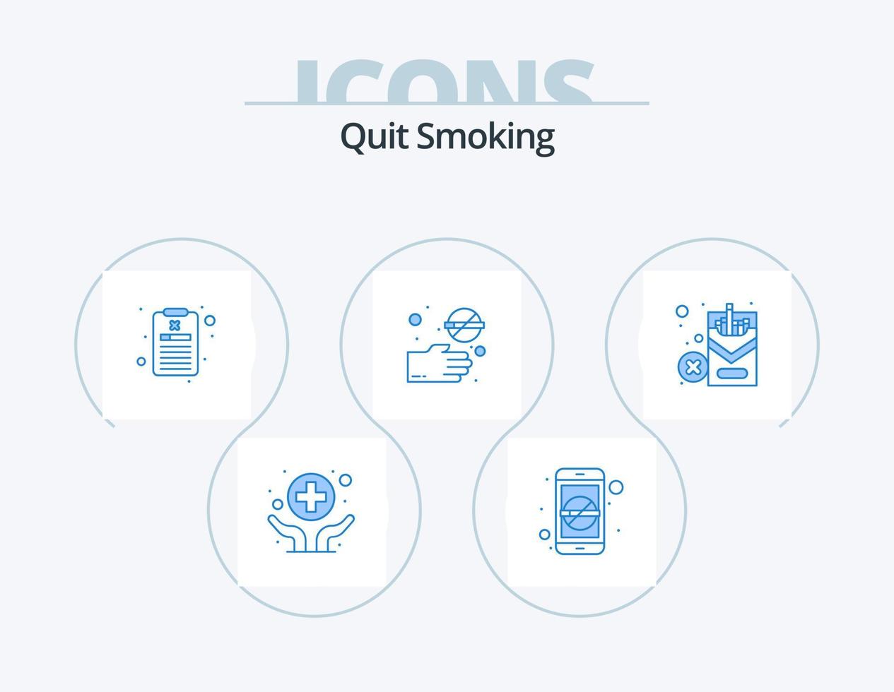 Quit Smoking Blue Icon Pack 5 Icon Design. lifestyle. cross. mobile app. smoke. forbidden vector