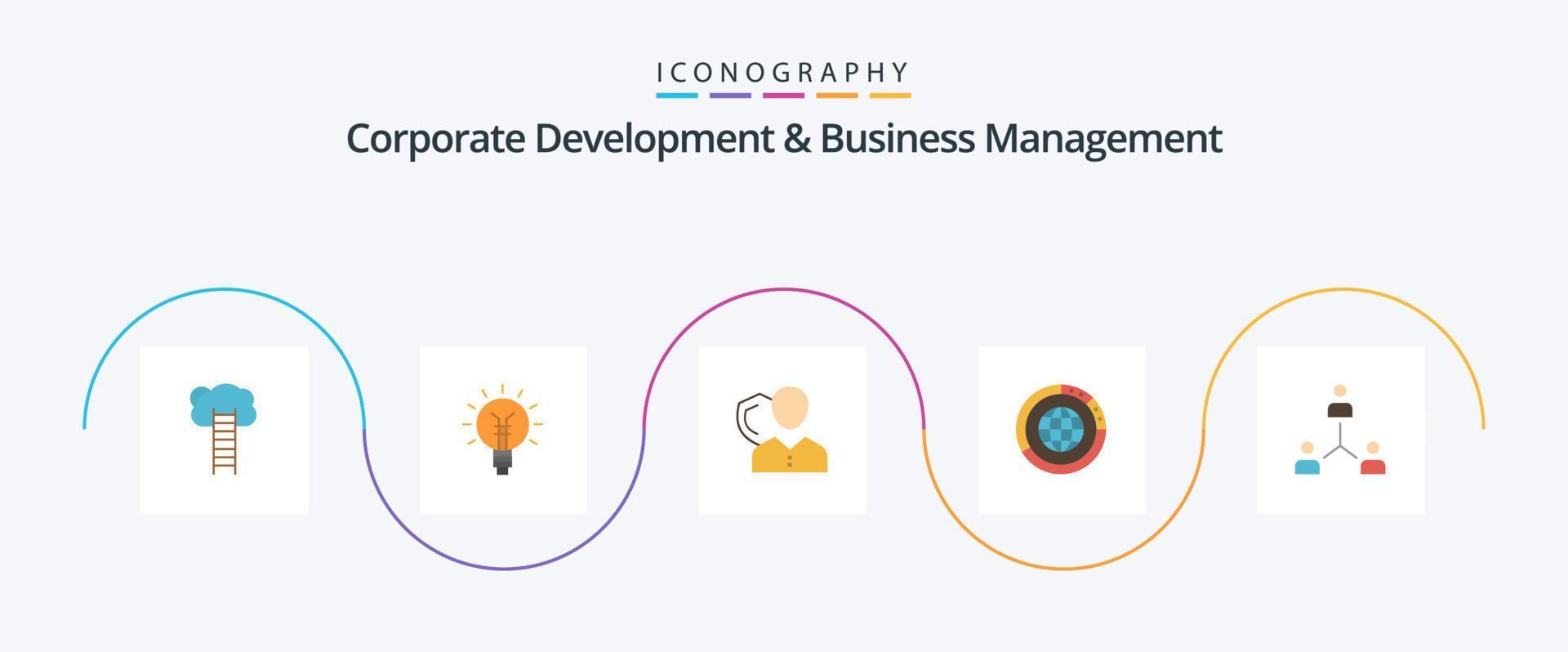 Paquete de 5 iconos planos de desarrollo corporativo y gestión empresarial que incluye personal. seguro. bulbo. empleado. luz vector