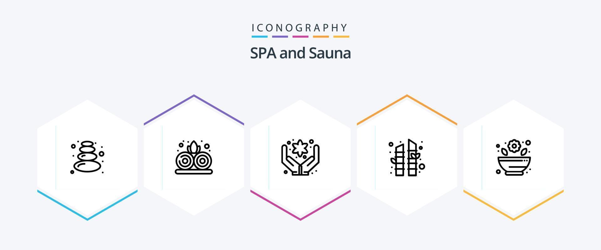 Sauna 25 Line icon pack including . . flower. rx. mortar vector