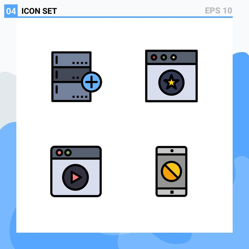 4 Universal Filledline Flat Colors Set for Web and Mobile Applications add play data favorite disabled application Editable Vector Design Elements