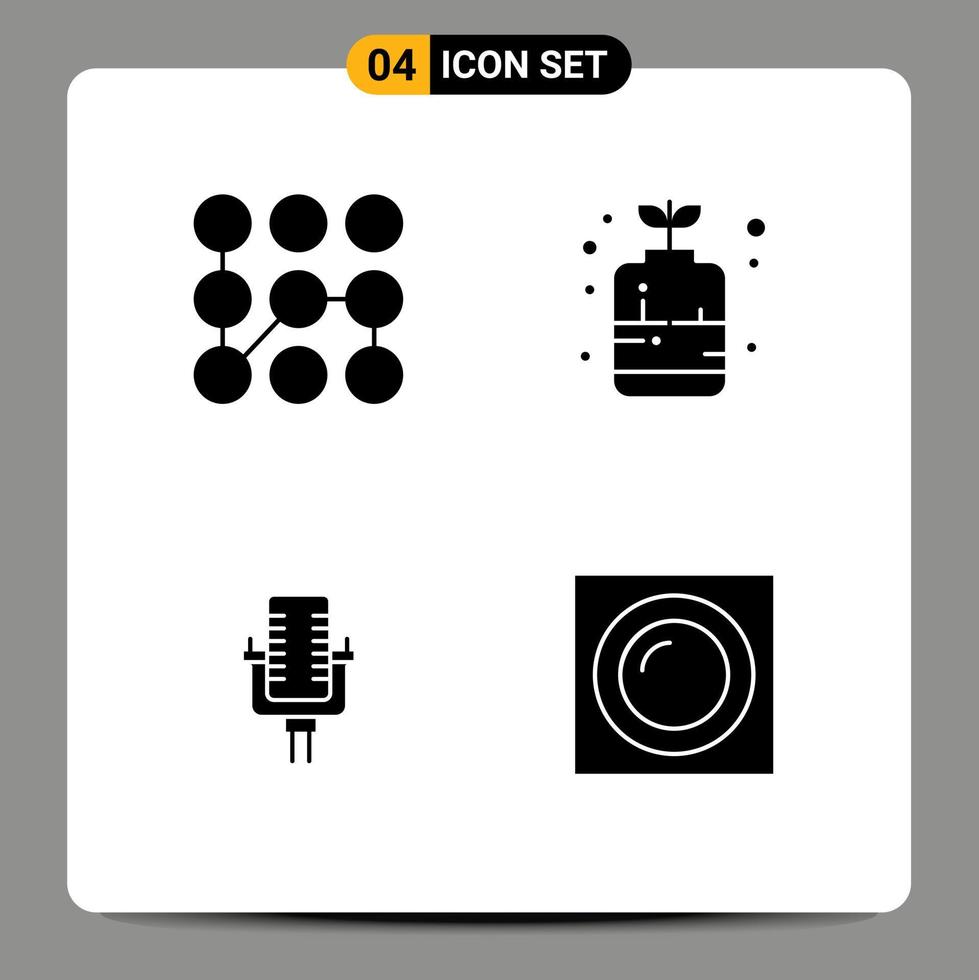 Group of 4 Modern Solid Glyphs Set for pattern multimedia security plant song Editable Vector Design Elements