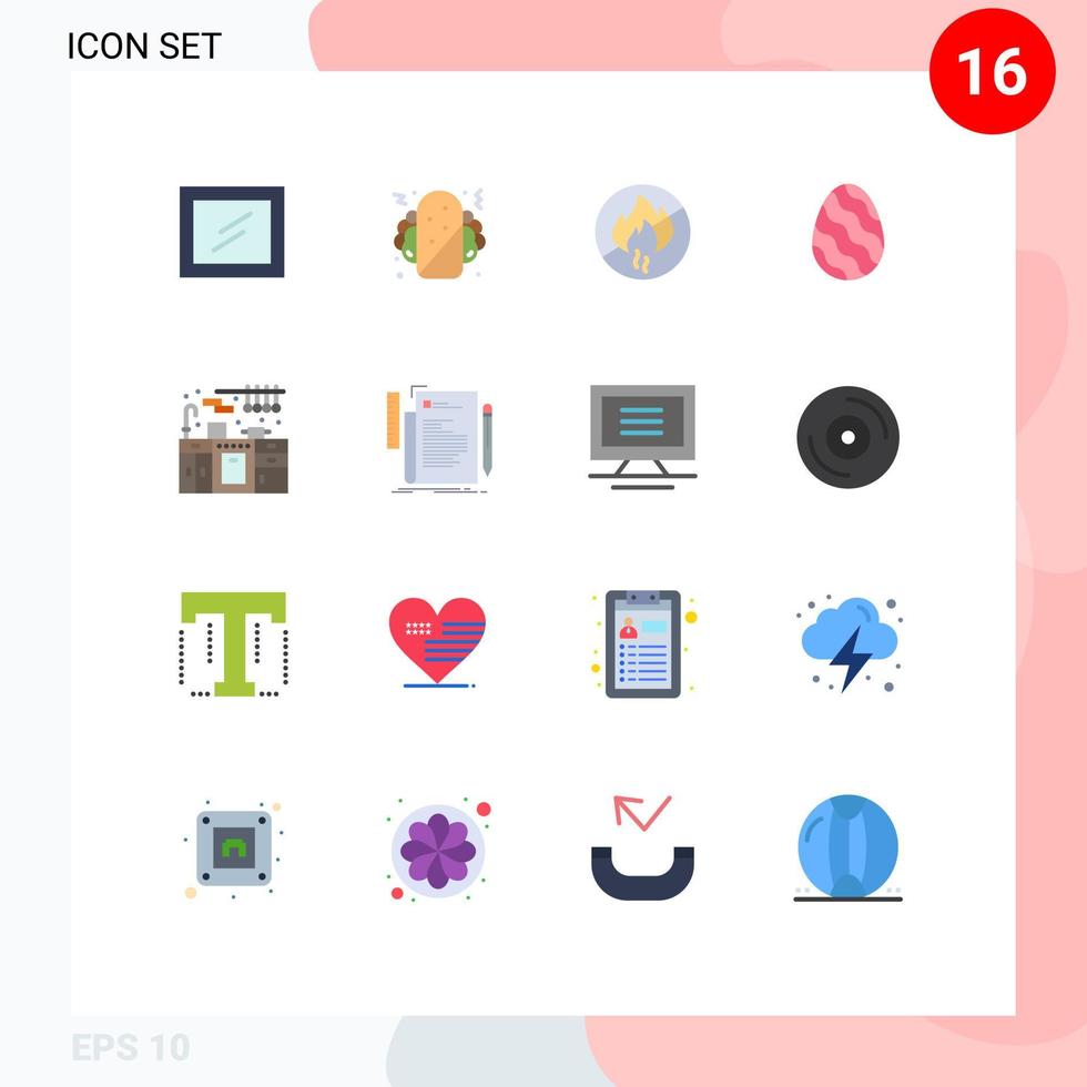 símbolos de iconos universales grupo de 16 colores planos modernos de codificación juego de cocina construcción cocina primavera paquete editable de elementos creativos de diseño de vectores