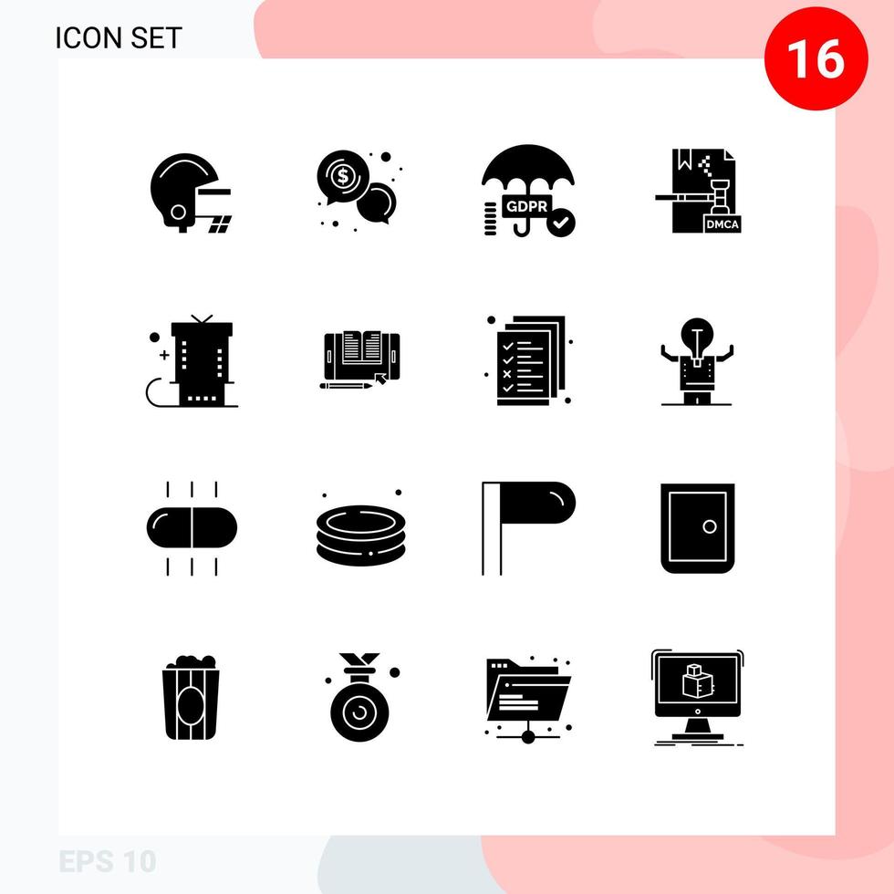 conjunto de 16 iconos de ui modernos símbolos signos para celebración dmca gdpr negocios digitales elementos de diseño vectorial editables vector