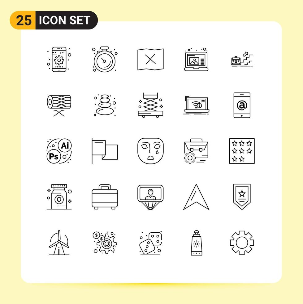 grupo de símbolos de icono universal de 25 líneas modernas de crecimiento de ubicación de negocio líder dibujar elementos de diseño vectorial editables vector