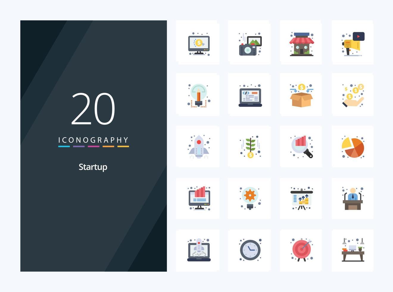 20 Startup Flat Color icon for presentation vector