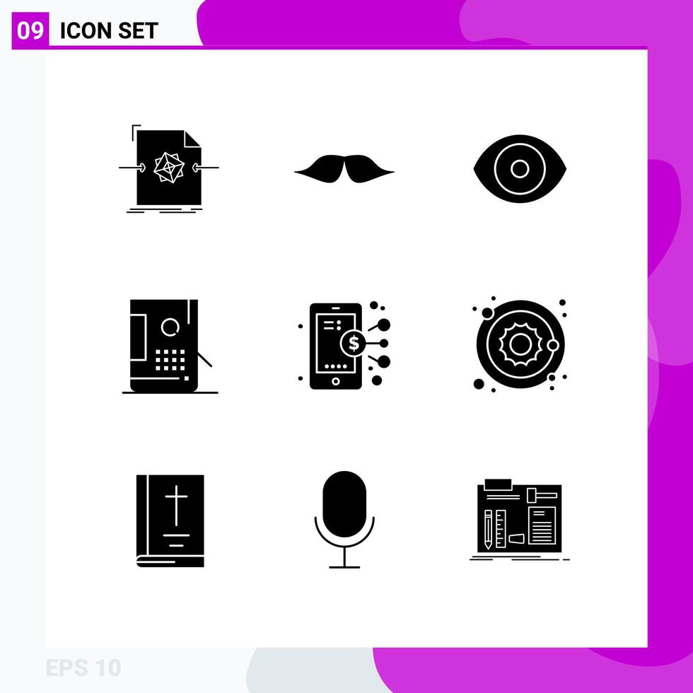 9 User Interface Solid Glyph Pack of modern Signs and Symbols of paint design men coding science Editable Vector Design Elements