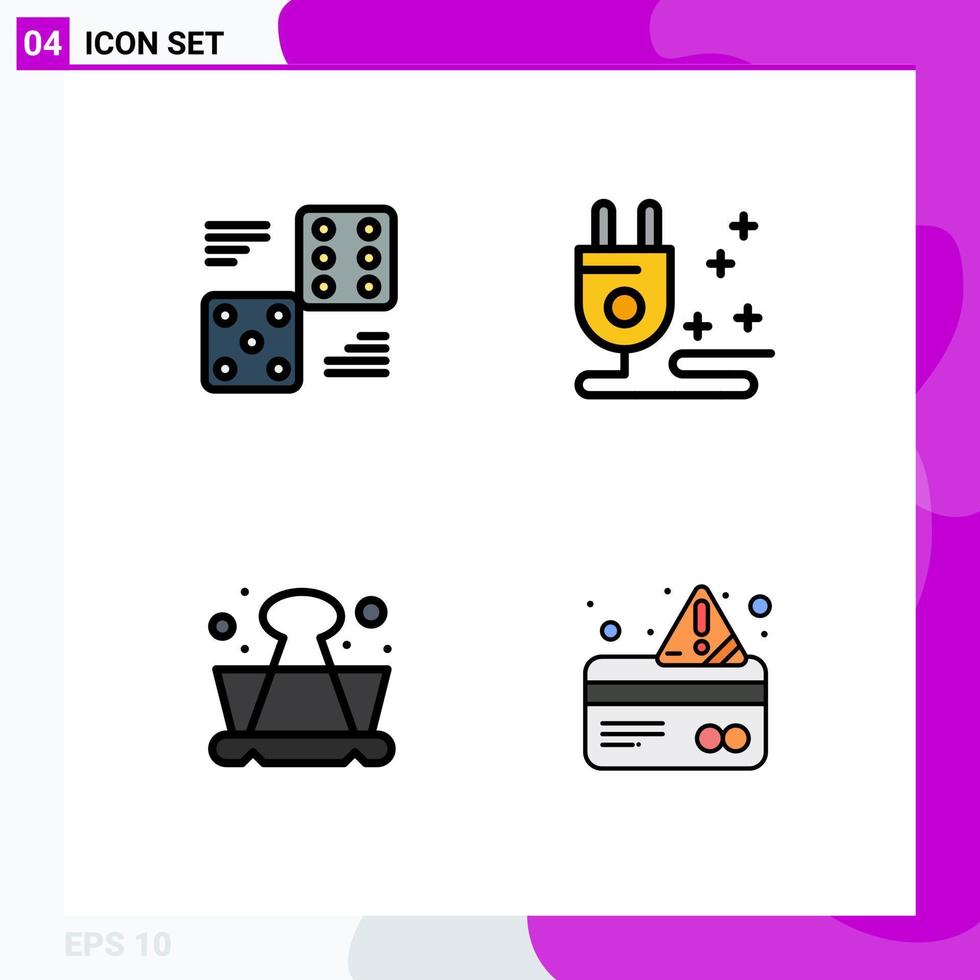 4 User Interface Filledline Flat Color Pack of modern Signs and Symbols of dice education six cable school Editable Vector Design Elements