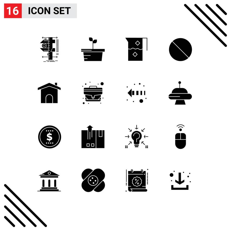 Group of 16 Solid Glyphs Signs and Symbols for building no and forbidden jug Editable Vector Design Elements