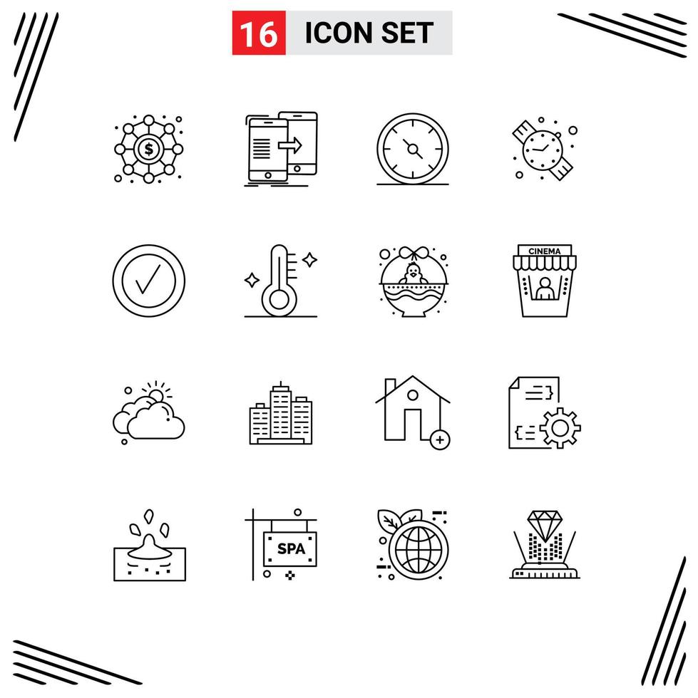 Set of 16 Vector Outlines on Grid for good hand watch syncing watch office Editable Vector Design Elements