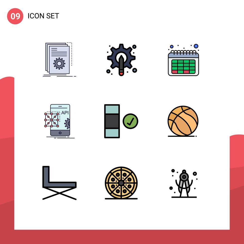 Filledline Flat Color Pack of 9 Universal Symbols of mobile coding tool application time Editable Vector Design Elements