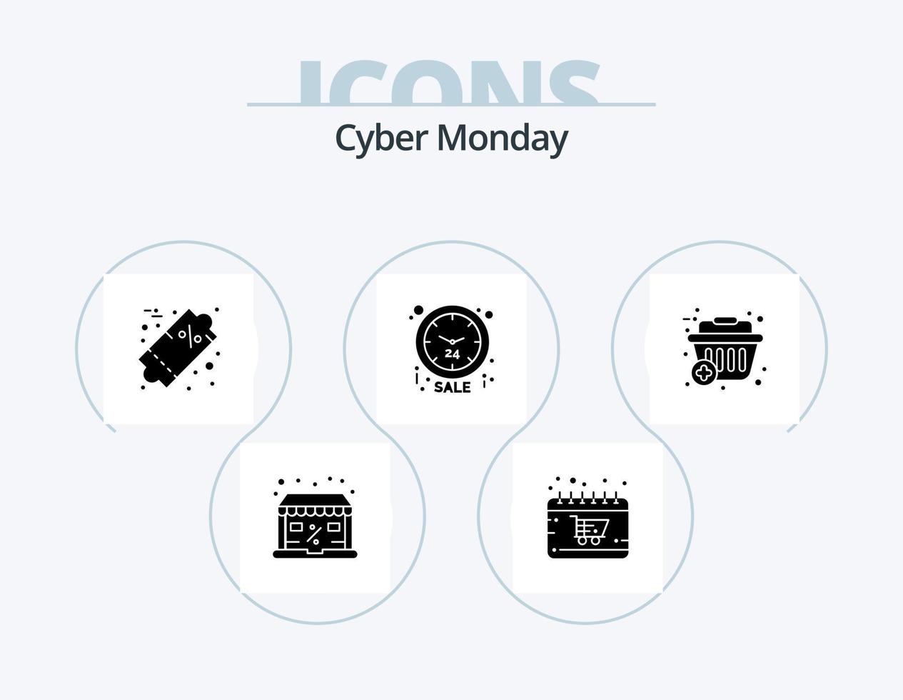 Cyber Monday Glyph Icon Pack 5 Icon Design. basket. discount. shop. cyber. percent vector