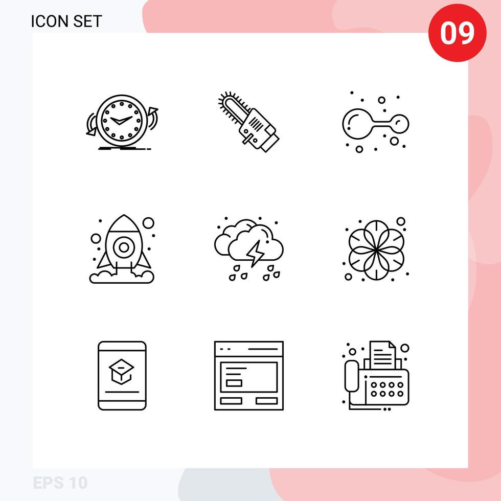 Modern Set of 9 Outlines and symbols such as drop space cordless shuttle lab Editable Vector Design Elements