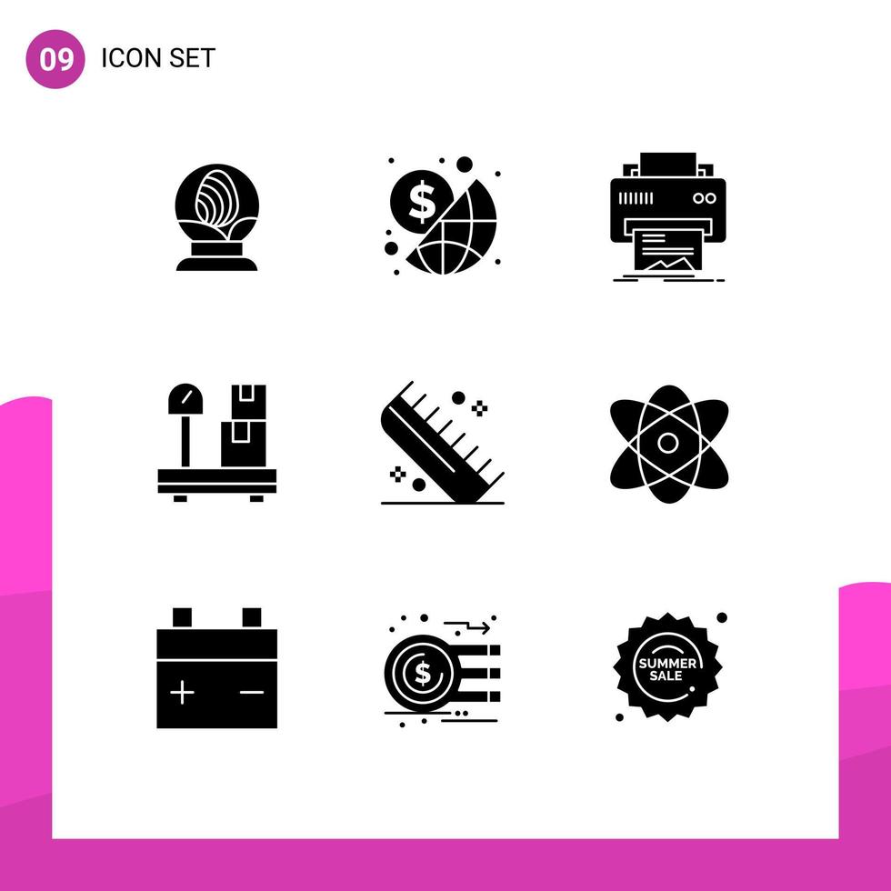 Group of 9 Modern Solid Glyphs Set for comb weight digital package paper Editable Vector Design Elements