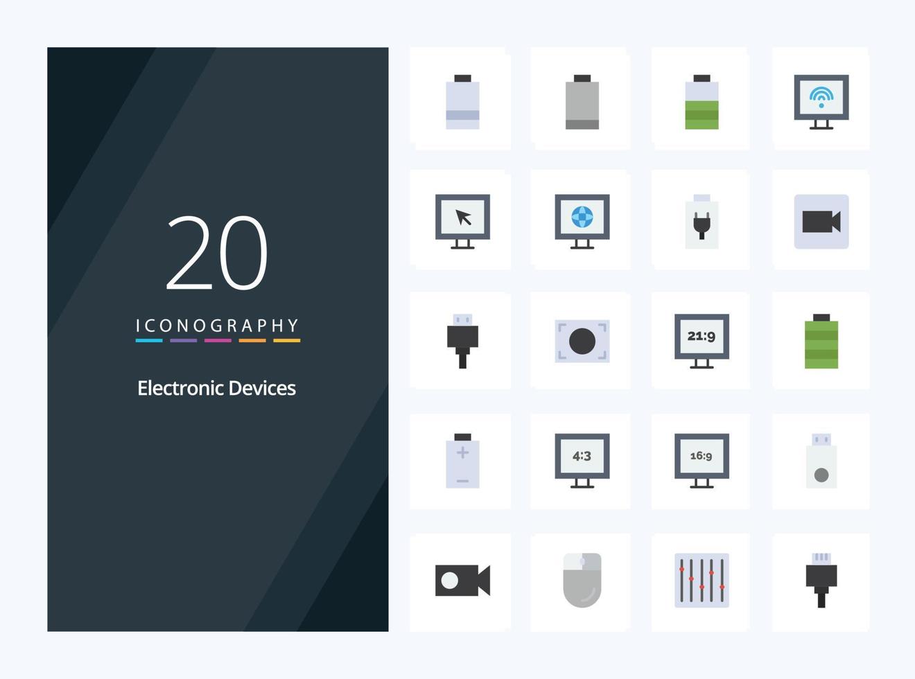 20 Devices Flat Color icon for presentation vector