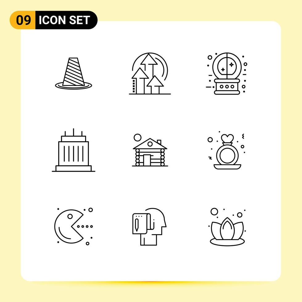Outline Pack of 9 Universal Symbols of property estate performance buildings halloween Editable Vector Design Elements